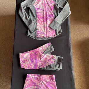 Justice Active Girls Size 8 (3 piece Warmup outfit with booty shorts)